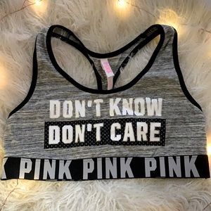 VS Pink Don’t Know Don’t Care Grey Bralette